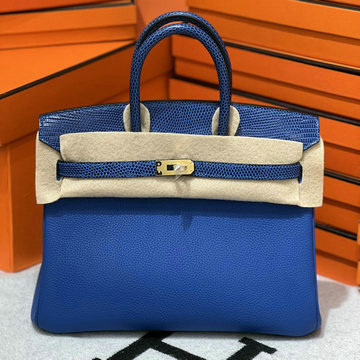 エルメス HERMES 063-HBK25TXQJFL 2024年最新入荷 バーキン 25 タッチ フランスブルー トゴxリザード革 ゴールド金具