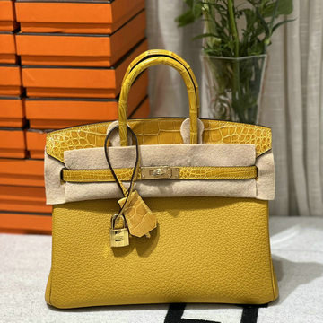 エルメス HERMES 063-HBK25TXQYHY 2024年最新入荷 バーキン 25 タッチ ジョーヌアンブル トゴxリザード革 シルバー金具