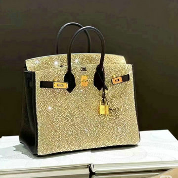 エルメス HERMES 063-HBK25ZJJBK 2024年最新入荷 バーキン 25 黒xゴールド スワロフスキーダイヤxレザー ゴールド金具