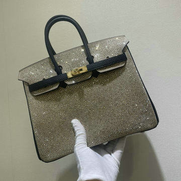 商品名称：エルメス HERMES 063-HBK25ZYJBK 2024年最新入荷 バーキン 25 黒xシルバー スワロフスキーダイヤxレザー ゴールド金具