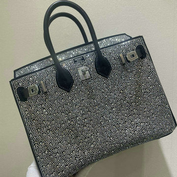 エルメス HERMES 063-HBK25ZYYBK  2024年最新入荷 バーキン 25 黒xシルバー スワロフスキーダイヤxレザー シルバー金具