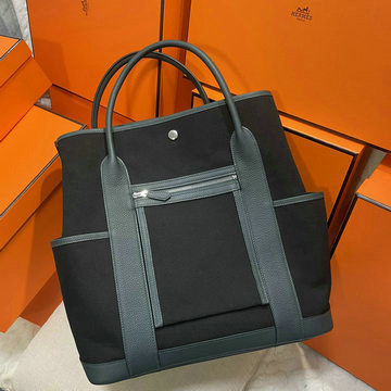 エルメス HERMES 063-HGP30BPBK 2024年最新入荷 ガーデンパーティー ポケット 黒 トワルミリタリーxネゴンダ シルバー金具