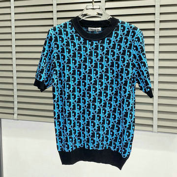 クリスチャンディオール CHRISTIAN DIOR MS-MYCD24012 2024年秋冬最新入荷 ニット メンズ ショートスリーブ 半袖 セーター ウール ブルー