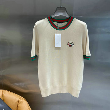 商品名称：グッチ GUCCI MS-MYGG24011 2024年秋冬最新入荷 ニット メンズ ショートスリーブ 半袖 セーター ウール 白 黒