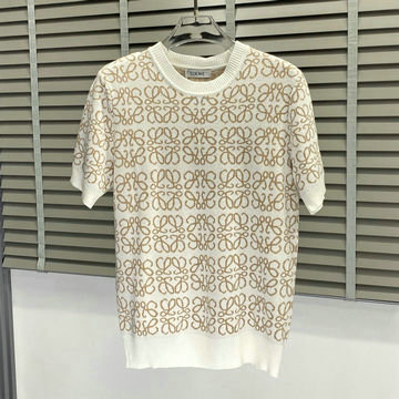 ロエベ LOEWE MS-MYLE24003 2024年秋冬最新入荷 ニット メンズ ショートスリーブ 半袖 セーター ウール 白