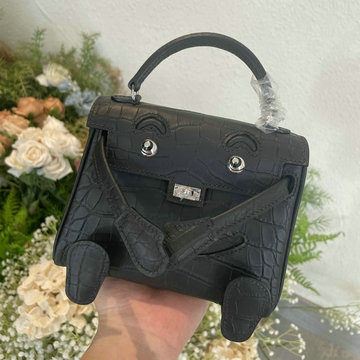 エルメス HERMES 063-HKDO22EMQYBK  2024年最新入荷 ケリードール クロコダイル ブラック シルバー金具 ハンドバッグ
