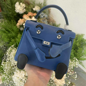 エルメス HERMES 063-HKDO22SFPYLK 2024年最新入荷 ケリードール スイフト swift ブルー ブラック シルバー金具 ハンドバッグ