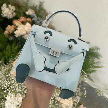 エルメス HERMES 063-HKDO22SFPYQS  2024年最新入荷 ケリードール スイフト swift ライトブルー 濃い緑 シルバー金具 ハンドバッグ