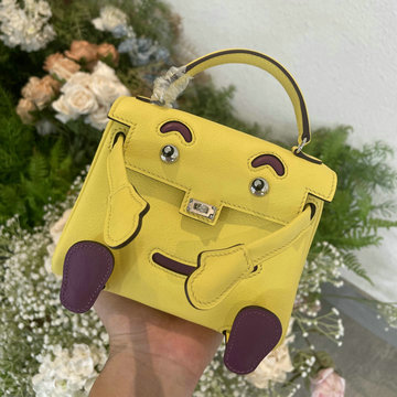 商品名称：エルメス HERMES 063-HKDO22SFPYYJ 2024年最新入荷 ケリードール スイフト swift イエロー ワインレッド シルバー金具 ハンドバッグ