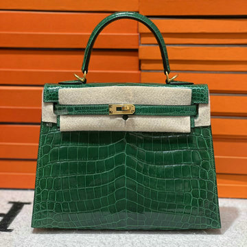 商品名称：エルメス HERMES 063-HKL25ENJFG 2024年最新入荷 ケリー25 外縫い クロコダイル ヴェール エメラルド ゴールド金具 ハンドバッグ