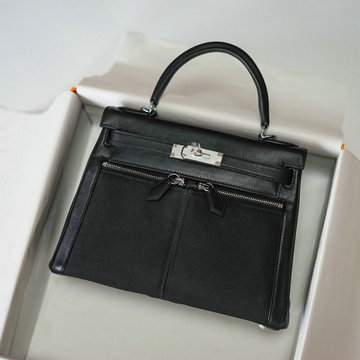 エルメス HERMES 063-HKLA28BFYBK 2024年最新入荷 ケリーラキ キャンパス レザー ブラック シルバー金具 ハンドバッグ