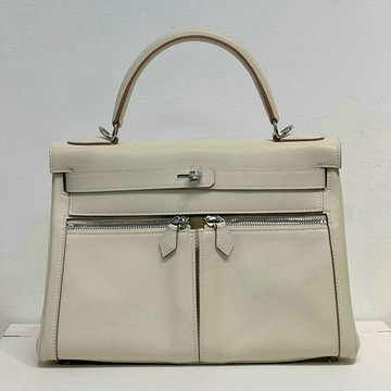 エルメス HERMES  063-HKLA28SFYNB 2024年最新入荷 ケリーラキ スイフト ミルクセーキホワイト シルバー金具 ハンドバッグ