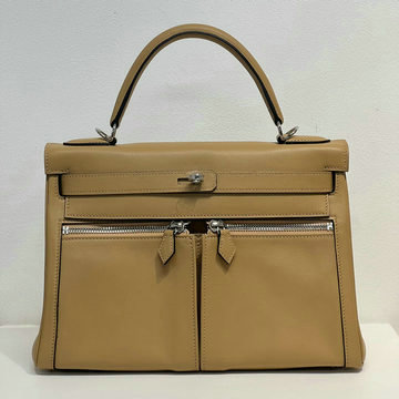 エルメス HERMES 063-HKLA28SFYNC  2024年最新入荷 ケリー ラキ Lakis スイフト ミルクティー シルバー金具 ハンドバッグ