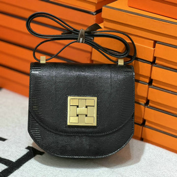 エルメス HERMES 063-HMS19XPJBK  2024年最新入荷 モザイク ショルダーバッグ 黒 ゴールド金具 リザード革 レディース
