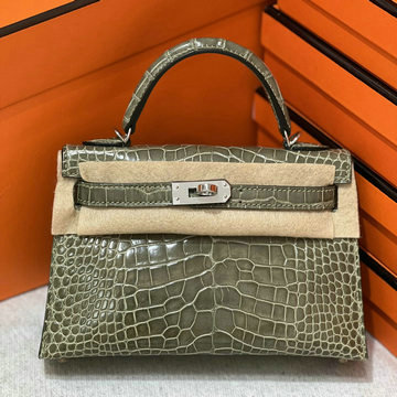 エルメス HERMES 063-HKL19EMYBH 2024年最新入荷 ミニケリー2 外縫い クロコダイル アリゲーター グリトゥールトゥレール シルバー金具 ハンドバッグ
