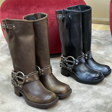 商品名称：ミュウミュウ MIUMIU 99-MMJ25006  2025年新作 ミディアムブーツ カジュアルシューズ ローヒール レディース