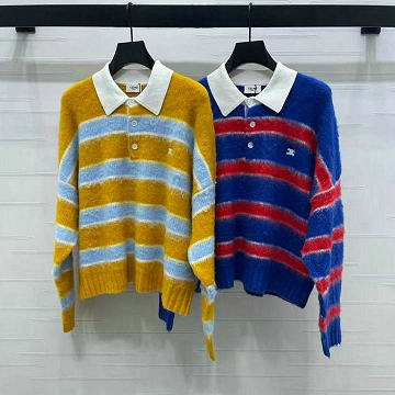 セリーヌ CELINE XG-MCCE25001 2025年新作 ロングスリーブ ストライプ コットンニット セーター ポロネック 長袖 レディース