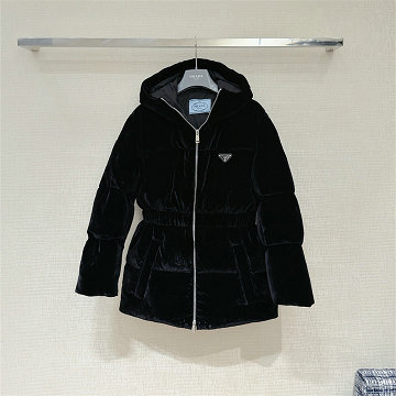 商品名称：プラダ PRADA XG-WTPD25017 2025年新作 ベルベット ダウンジャケット ロングスリーブ アウターコート フード付き ジップコート レディース
