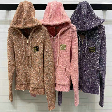 ミュウミュウ MIUMIU XG-MCMM25006 2025年新作 フーディー ニットジャケット カーディガン ロングスリーブ ウールニット 長袖 レディース