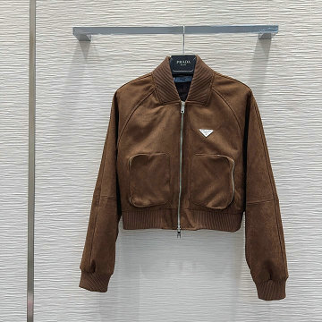 商品名称：プラダ PRADA 2025年新作 スエード ジップジャケット ショートコート ロングスリーブ アウターコート