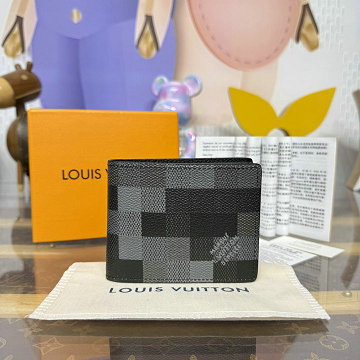 商品細詳を見る:ルイヴィトン LOUISVUITTON M14927　2025年新作 ポルトフォイユ スレンダー 2つ折り短財布 ショートウォレット ダモフラージュ ブラック キャンバス