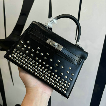 エルメス HERMES 063-HKL19BXDBK 2025年新作 ミニ ケリー トップハンドルバッグ スタッズ トートバッグ 2way ショルダーバッグ box革
