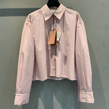 商品名称：ミュウミュウ MIUMIU XG-CCMM25002 2025年春夏最新入荷 ポプリン シャツ ロングスリーブ ブラウス レジャーシャツ長袖 ボタンクロージャー トップス