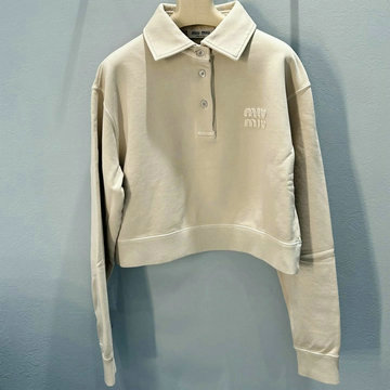 商品名称：ミュウミュウ MIUMIU XG-WYMM25001 2025年春夏最新入荷 ポロシャツ スウェット ロングスリーブ レディース 長袖 トップス