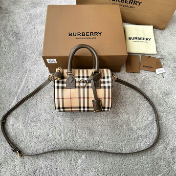 バーバリー BURBERRY GH-BR332820KF　2025年最新入荷 ミニ チェック ボウリングバッグ トート​バッグ ハンドバッグ ショルダーバッグ レディース