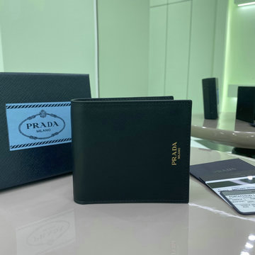 プラダ PRADA GH-PD2M0513PJBK　2025年最新入荷 サフィアーノレザー 財布 小銭れ カード入れ 二つ折り短財布 メンズ