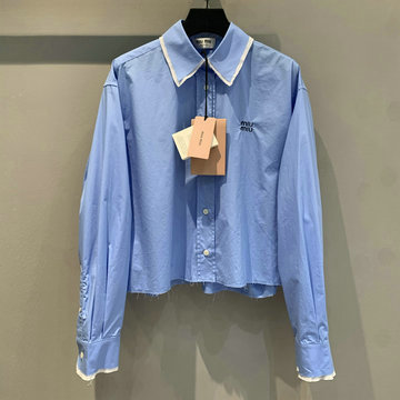 商品名称：ミュウミュウ MIUMIU XG-CCMM25003　2025年春夏最新入荷 フェイク ポプリン シャツ ブラウス レディース ロングスリーブ おしゃれ