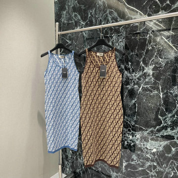 商品名称：フェンディ FENDI XG-KQFD25001　2025年春夏最新入荷 ジャカードニットベスト ドレス レディース ワンピース ノースリーブ