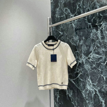 ルイヴィトン LOUISVUITTON XG-MDLV25001　2025年春夏最新入荷 ストライプ アクセントプルオーバー セーター クルーネック 半袖 レディース おしゃれ