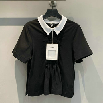 シャネル CHANEL XG-TDCH25002　2025年春夏最新入荷 プリーツ レーゼルカラー Tシャツ 半袖 レディース ゆったり カジュアル おしゃれ
