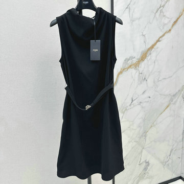 商品名称：フェンディ FENDI JS-KQFD25001　2025年最新入荷 ブラックキャディ ドレス ノースリーブ ハイカラー カジュアル おしゃれ レディース