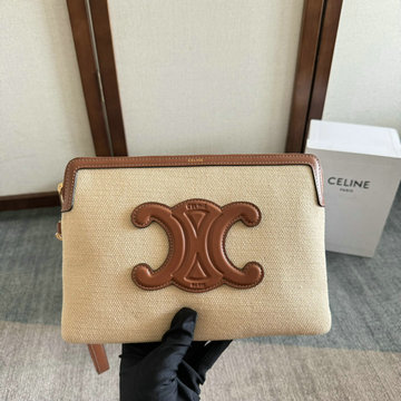 セリーヌ CELINE 99-CE10J502BWX  2025年最新入荷 ストラップ付きスモールポーチ 手持ちかばん クラッチバッグ CELINEプリント入り