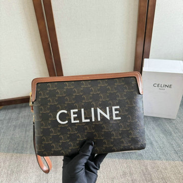 セリーヌ CELINE 99-CE10J502FBK 2025年最新入荷 ストラップ付きスモールポーチ 手持ちかばん クラッチバッグ CELINEプリント入り