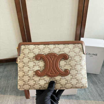 セリーヌ CELINE 99-CE10J502FBX 2025年最新入荷 ストラップ付きスモールポーチ 手持ちかばん クラッチバッグ CELINEプリント入り
