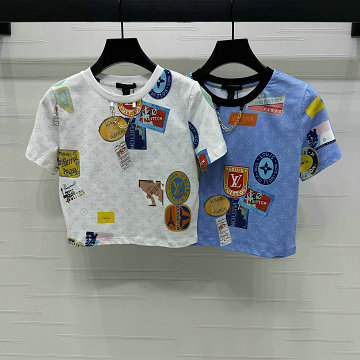 ルイヴィトン LOUISVUITTON 2025年最新入荷 マヒナ パッチプリント コットン Tシャツ 半袖 クルーネック カジュアル レディース