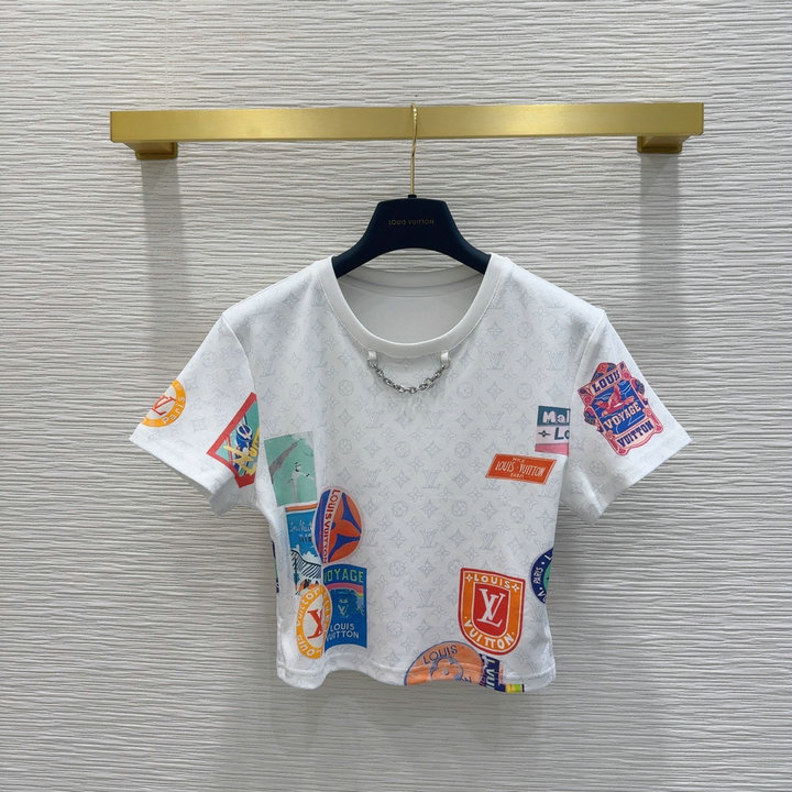 商品名称：ルイヴィトン LOUISVUITTON 2025年最新入荷 マヒナ パッチプリント クロップトップ Tシャツ 半袖 クルーネック カジュアル レディース
