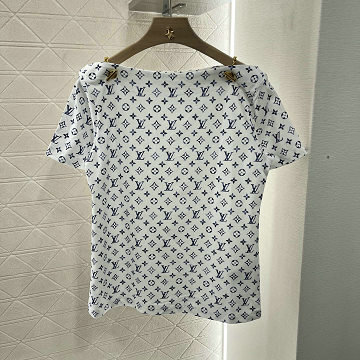 ルイヴィトン LOUISVUITTON 2025年最新入荷 アクアレルモノグラムアイレット Tシャツ 半袖 クルーネック カジュアル レディース