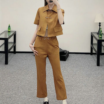 商品名称：グッチ GUCCI 2025年最新入荷 ホースビット付き スーツセット 上下セット 半袖 ジャケット スエード パンツ レディース