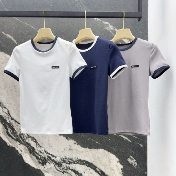 ミュウミュウ MIUMIU 2025年最新入荷 コットンジャージー Tシャツ クルーネック 半袖 カジュアル おしゃれ レディース