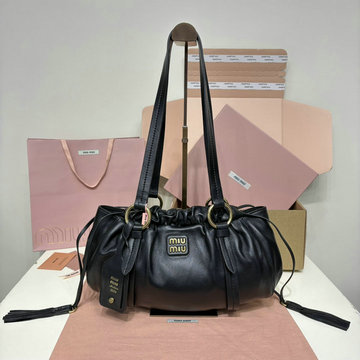 ミュウミュウ MIUMIU 057-MM5BG306BK 2025年最新入荷 ジョワ ナッパーレザー ホーボーバッグ ショルダーバッグ レディース