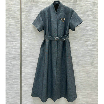クリスチャンディオール CHRISTIAN DIOR XG-KQCD25015  2025年新作 ベルト付き ロングドレス 半袖 ワンピース シンプル カジュアル レディース