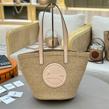 クロエ CHLOE 99-CLE11265BXF 2025年最新入荷 ナチュラル ファイバー製 HORSE MEDAL ラージバスケットバッグ トートバッグ ハンドバッグ