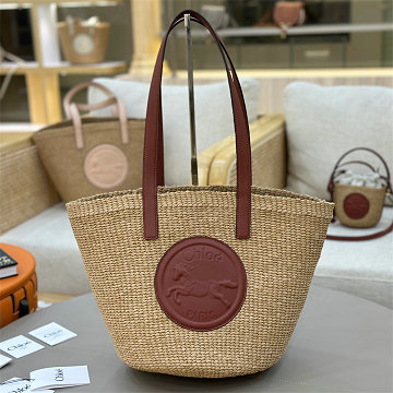 クロエ CHLOE 99-CLE11265BXZ 2025年最新入荷 ナチュラル ファイバー製 HORSE MEDAL ラージバスケットバッグ トートバッグ ハンドバッグ