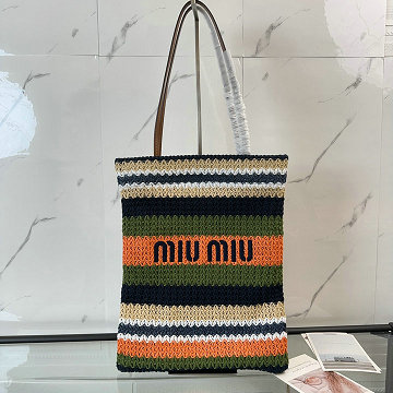 商品名称：ミュウミュウ MIUMIU JS-MM5BG248BCS 2025年最新入荷 ラフィアエフェクトウーブン トートバッグ 肩掛け ショルダーバッグ レディース