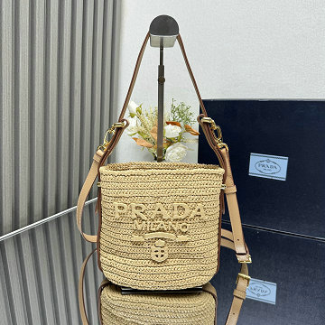 プラダ PRADA JS-PD1BE064BXS 2025年春夏最新入荷 ラフィア ミニ バケットバッグ ドローストリング ショルダーバッグ レディース