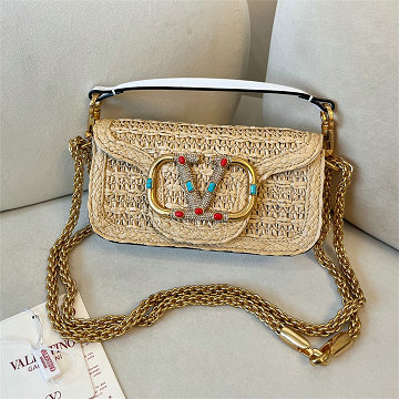 ヴァレンティノ Valentino 99-VT22080BXZ 2025年最新入荷 ガラヴァーニ ロコ ジュエルロゴ ショルダーバッグ ラフィア